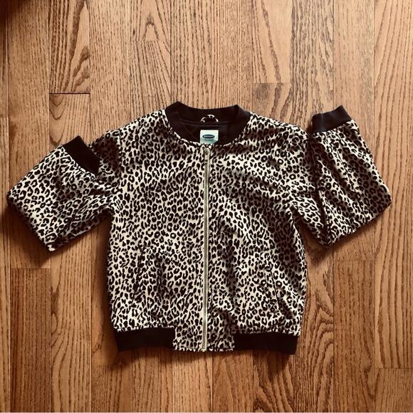 Old Navy Leopard Print Bomber Tan Black Jacket Lightweight Girl’s Size L (10-12) - Picture 3 of 11
